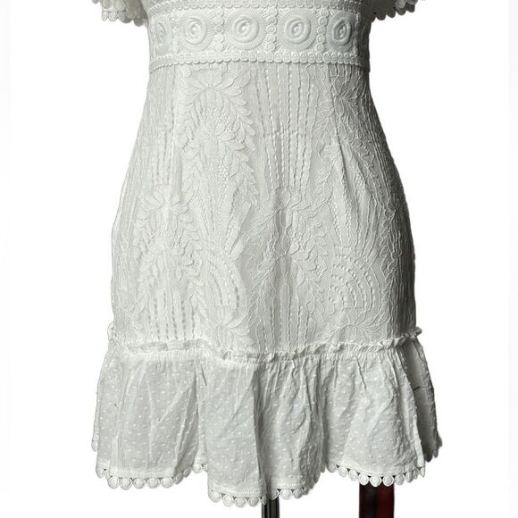 Lena White Lace Ruffles Strapless Mini Dress w/Lace Up Back (Size: Small) - Picture 15 of 16